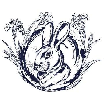 Hand drawn portrait of a rabbit. Stock Illustration