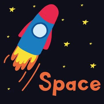 Hand-drawn poster with a flying rocket. Stock Illustration