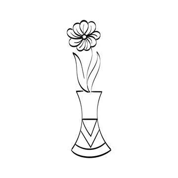 Hand Drawn Pot with Flower Stock Illustration