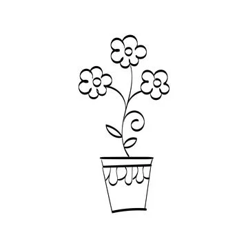Hand Drawn Pot with Flower Stock Illustration