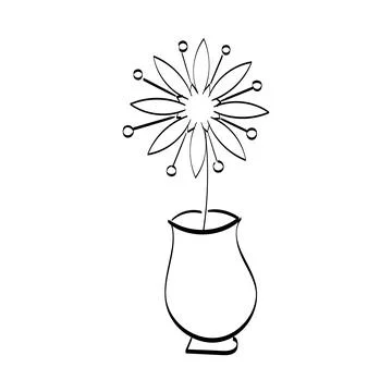 Hand Drawn Pot with Flower Stock Illustration