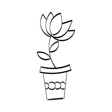 Hand Drawn Pot with Flower Illustrazione stock