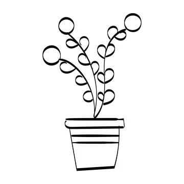 Hand Drawn Pot with Flower Stock Illustration