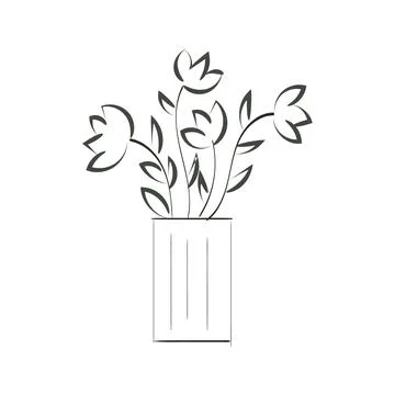 Hand Drawn Pot with Flower Stock Illustration
