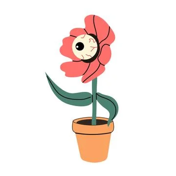 Hand drawn pot with psychedelic eye flower Stock Illustration