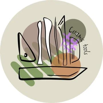 Hand-drawn pottery tools. Stock Illustration
