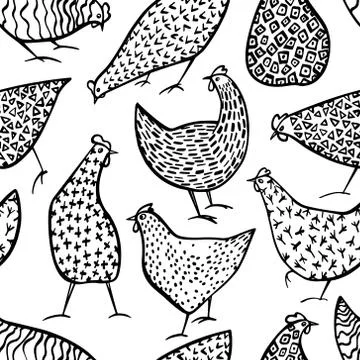 Hand drawn poultry pattern Stock Illustration