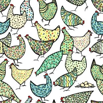 Hand drawn poultry pattern Stock Illustration