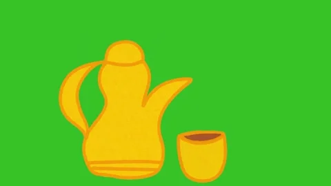 Hand Drawn Pouring Tea Jug Animation on Green Screen | Doodle Style Teapot Pouri Stock Footage 328989026