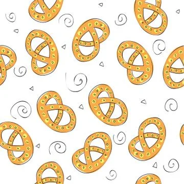 Hand drawn pretzel - seamless pattern Stock Illustration