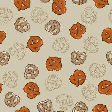 Hand-drawn Pretzels seamless vector pattern Stockillustratie