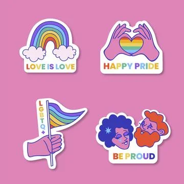 Hand drawn pride month labels collection Stock Illustration