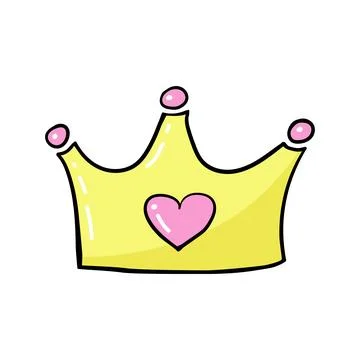 Hand-drawn princess crown. Vector cartoon gold crown in doodle style Stock Illustration