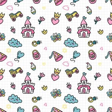 Hand drawn princess pattern design Stock Illustration
