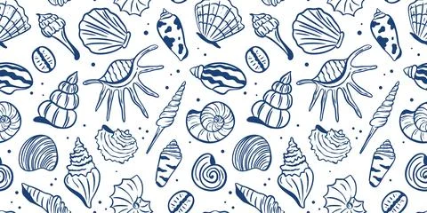 Hand-drawn print of shells and mollusks in Mediterranean style Illustrazione stock