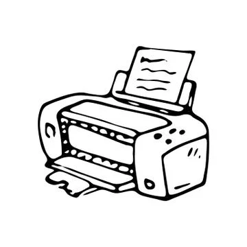 Hand drawn printer doodle icon. Hand drawn black sketch. Sign symbol. Decorat Illustrazione stock
