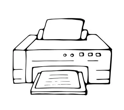 Hand drawn printer doodle office equipment sketch illustration Stock Illustration