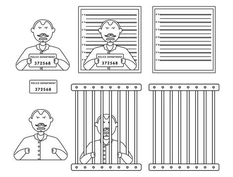 Hand drawn Prisoner Man Vector. Convict Mugshot. Illustration of Criminal M.. Stock Illustration