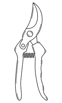 Hand drawn pruner for pruning branches. Gardening tool. Outline. Sketch. Vector. Stock Illustration