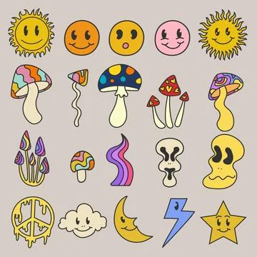 Hand drawn psychedelic element set Illustrazione stock