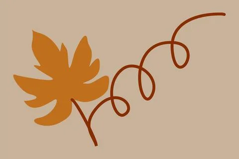 Hand drawn pumpkin leaf and plant in yellow Autumn colors isolated on cream.. Stock Illustration