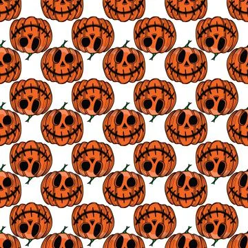 Hand drawn pumpkins Jackolantern on a white background. Stock Illustration