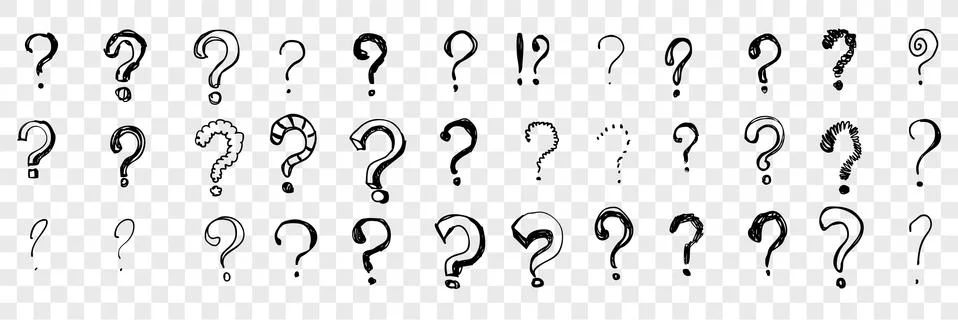 Hand drawn question marks, doodle set collection Stock Illustration