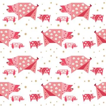 Hand drawn quirky pigs pattern Stock Illustration