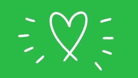 Hand Drawn Radiant Heart Shape Spark Burst Animation on Green Screen Background Видео 339335207