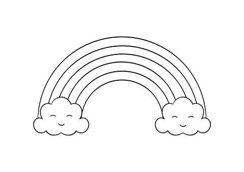 Hand drawn rainbow and cloud with smiling face Stock Illustration
