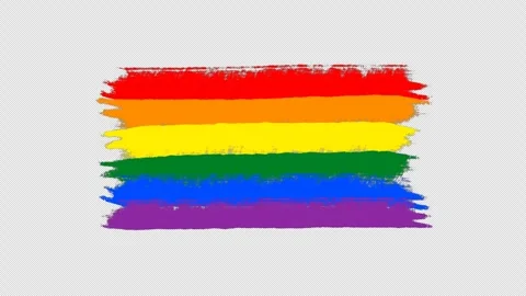 Hand drawn rainbow brush stroke animation on transparent background. Video stock 334768262