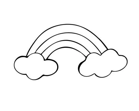 Hand drawn rainbow with clouds cute doodle illustration Stock Illustration