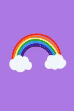 Hand drawn rainbow on clouds on purple background illustration Stock Illustration