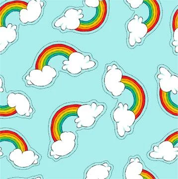 Hand drawn rainbow patch icon seamless pattern Stock Illustration