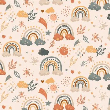 Hand drawn rainbow pattern design Illustrazione stock