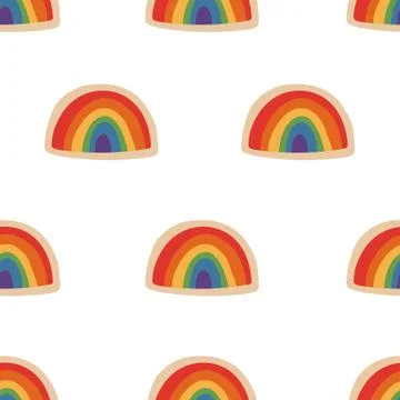 Hand drawn rainbow seamless pattern. Rainbow icon. Pride month. LGBTQ toleran Stock Illustration