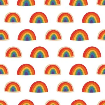 Hand drawn rainbow seamless pattern. Pride month. Rainbow icon. LGBTQ toleran Stock Illustration