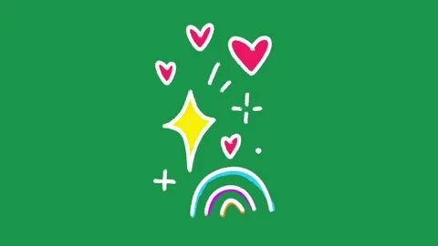 Hand Drawn Rainbow Stars and Hearts Animation on Green Screen Overlay Видео 336579088