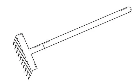 Hand drawn rake for gardening. Tool for cultivating soil and collecting leaves Stock Illustration