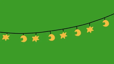 Hand Drawn Ramadan Lights String Animation on Green Screen | 2D Hand Drawn Doodl Stock Footage 328988633