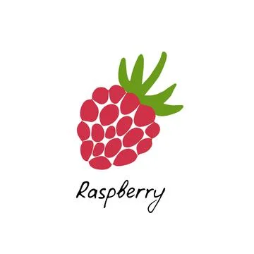 Hand drawn raspberry logo. Berry icon and raspberry inscription. Vector Stock Illustration
