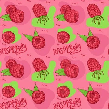 Hand drawn raspberry seamless pattern on pink background. Stock Illustration
