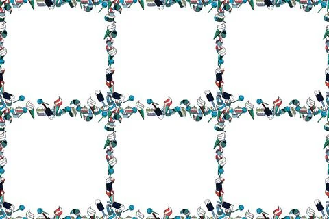 Hand drawn raster border frame doodles. Seamless. Raster illustration. Stock Illustration