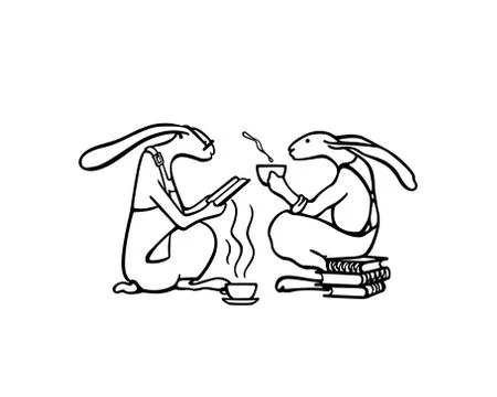 Hand drawn reading hares Stock Illustration