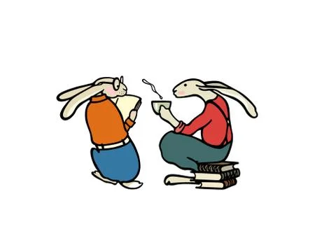 Hand drawn reading hares Stock Illustration