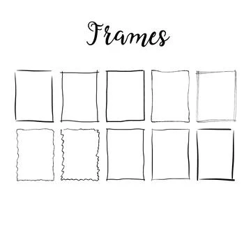 Hand Drawn Rectangle Frame Set, Sketch Doodle Rough Wavy Brush Stroke Organ.. 스톡 일러스트