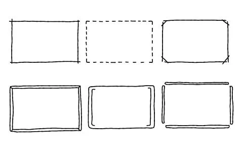 Hand drawn rectangle frames set. Doodle rectangular shape. Scribble pencil .. Stock Illustration