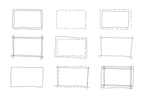 Hand drawn rectangle frames set. Doodle simple rectangular black shapes 스톡 일러스트