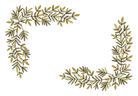 Hand drawn rectangular frame of branches and leaves from bushes and trees. Stock Illustration