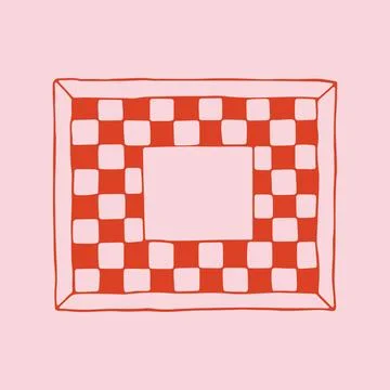 Hand drawn rectangular frame featuring red and pink checkered pattern ornament Stock Illustration
